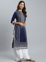 Blue Printed Cotton Kurta