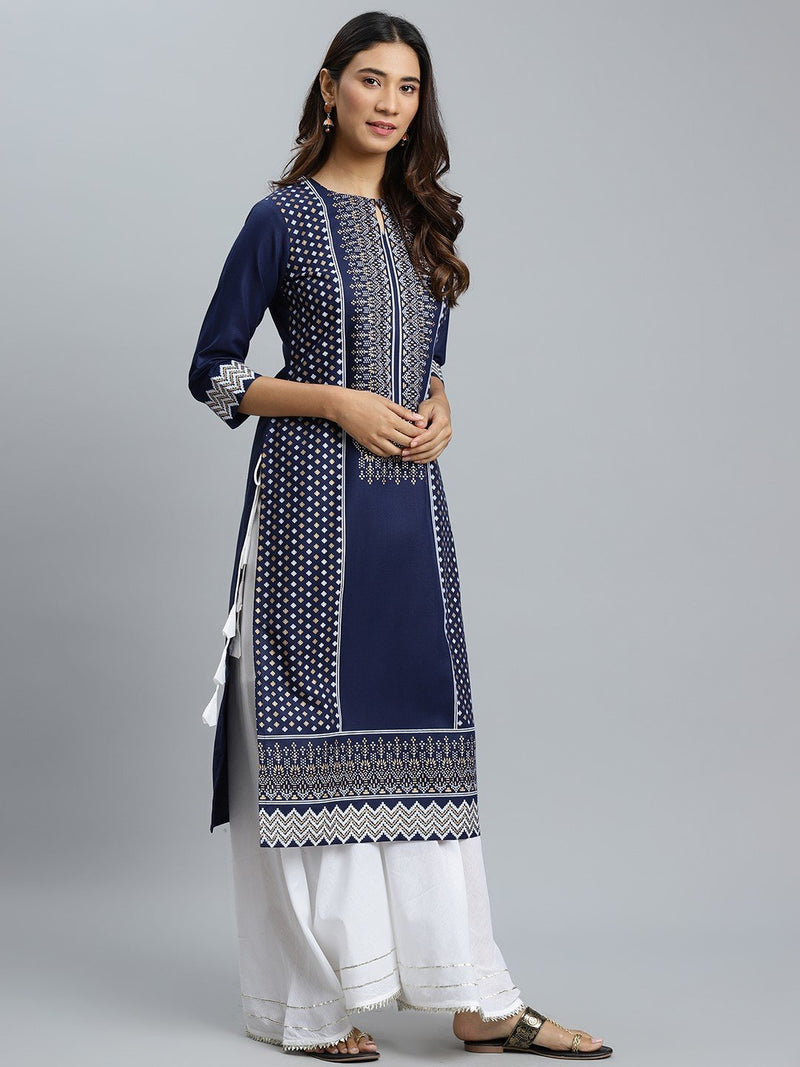 Blue Printed Cotton Kurta