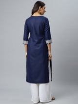 Blue Printed Cotton Kurta
