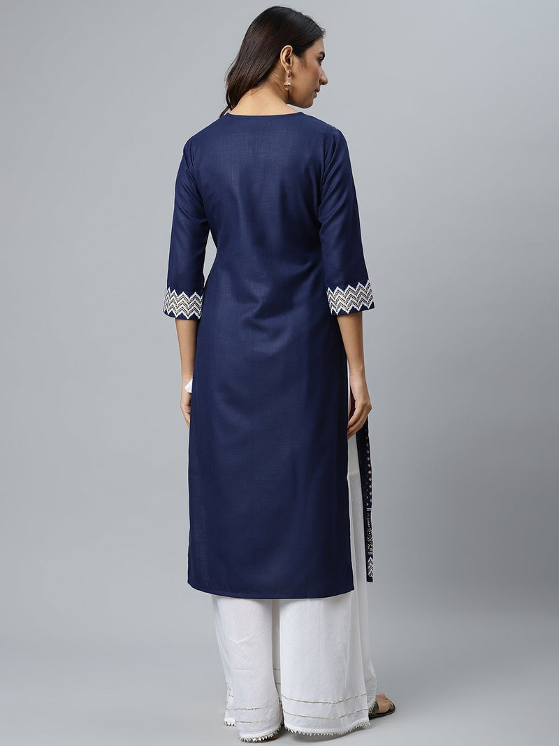 Blue Printed Cotton Kurta
