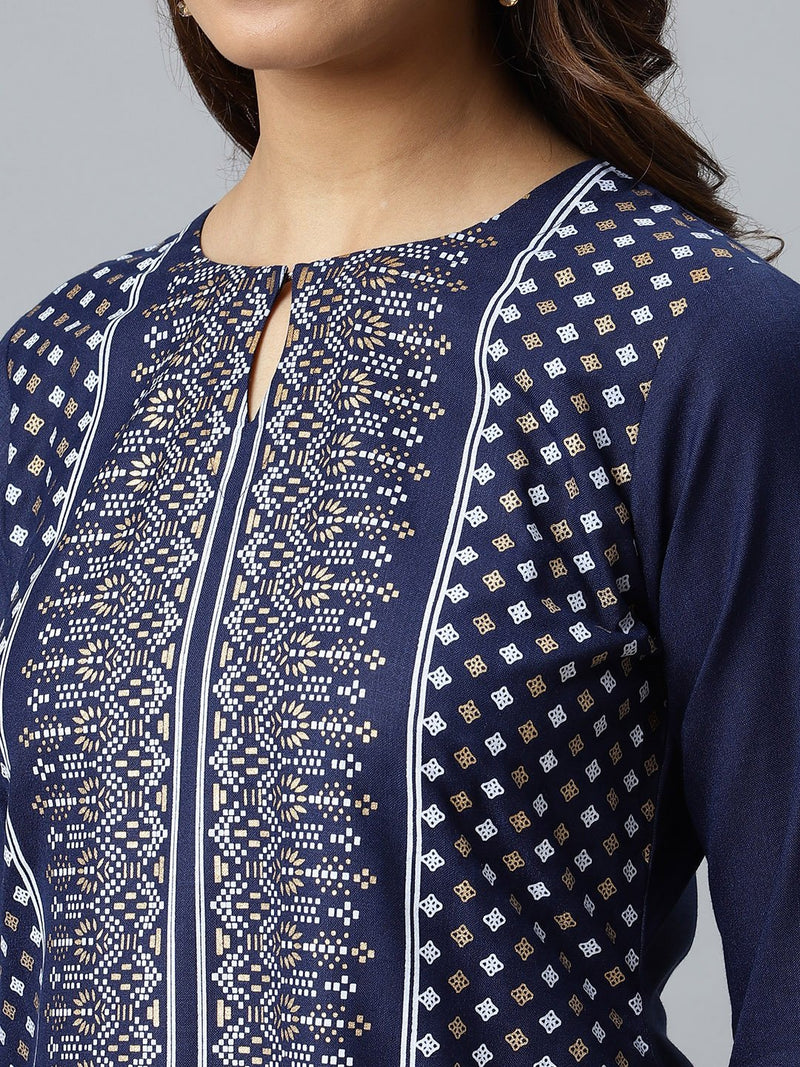 Blue Printed Cotton Kurta
