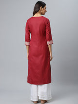 Maroon Printed Cotton Kurta