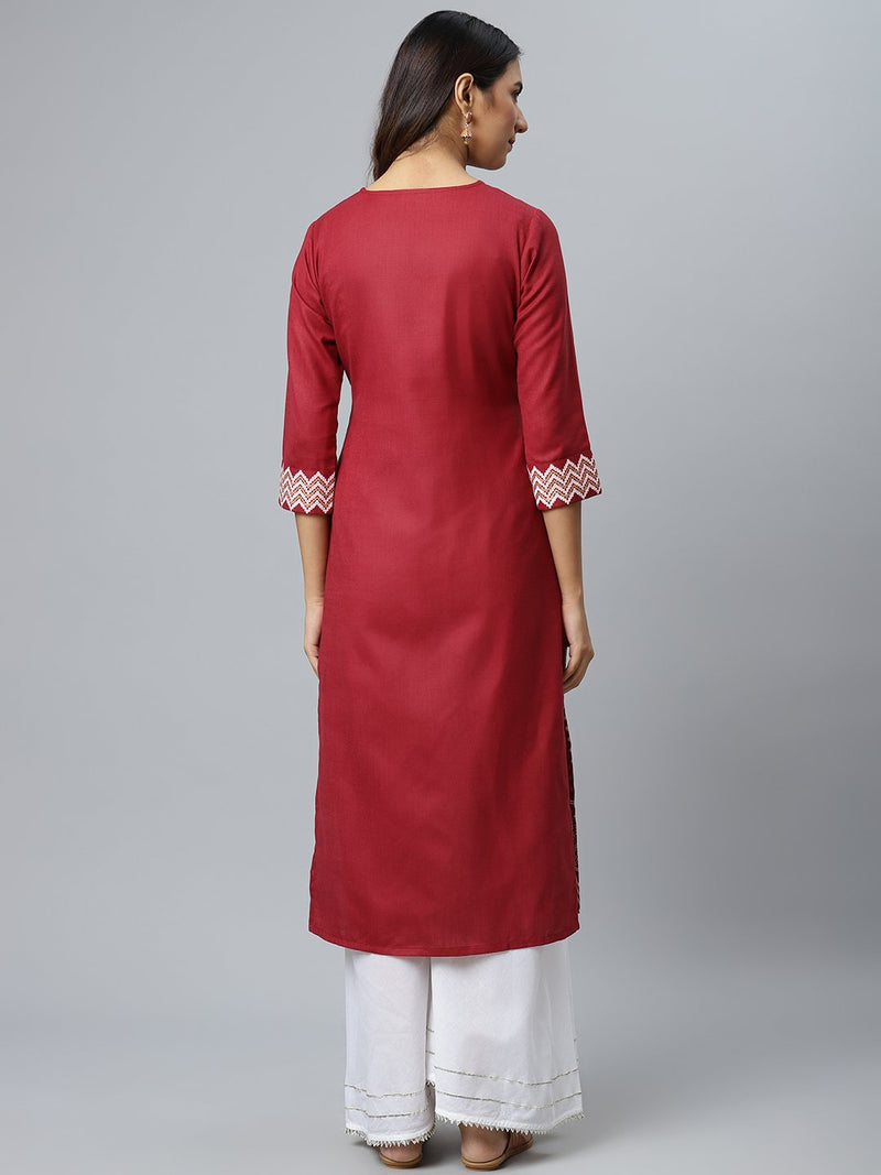 Maroon Printed Cotton Kurta