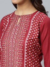 Maroon Printed Cotton Kurta