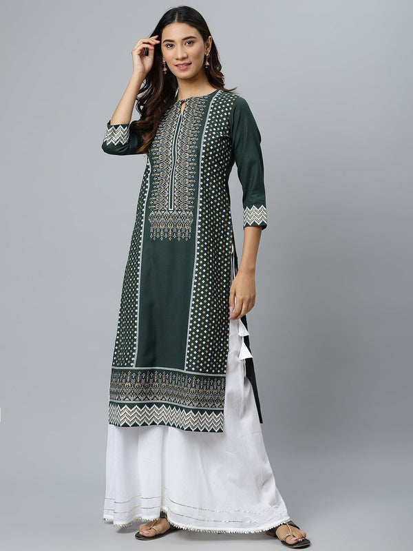 Green Printed Cotton Kurta
