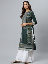 Green Printed Cotton Kurta