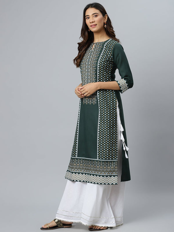 Green Printed Cotton Kurta