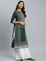 Green Printed Cotton Kurta