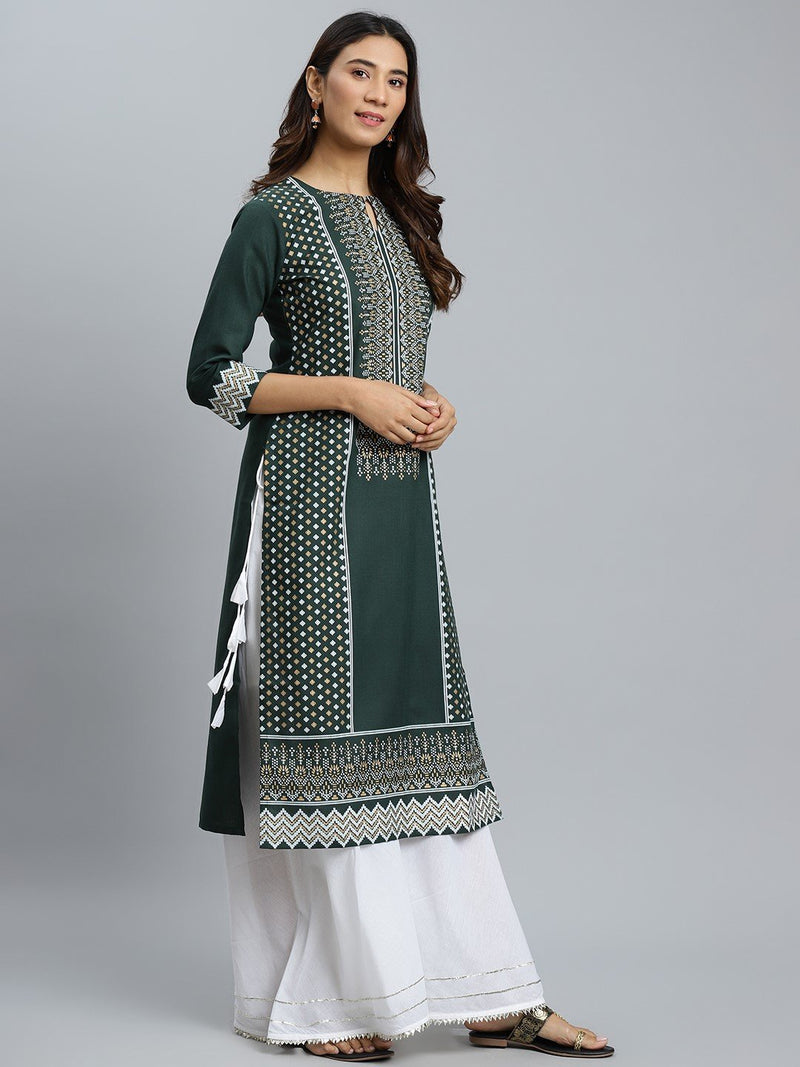 Green Printed Cotton Kurta