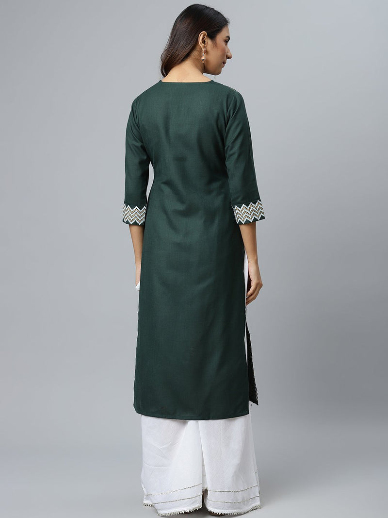 Green Printed Cotton Kurta