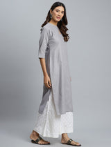 Grey Printed Cotton Kurta