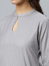 Grey Printed Cotton Kurta