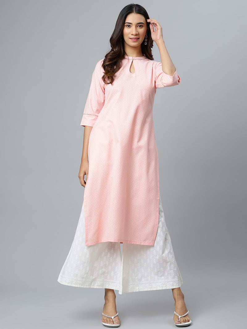 Pink Printed Cotton Kurta