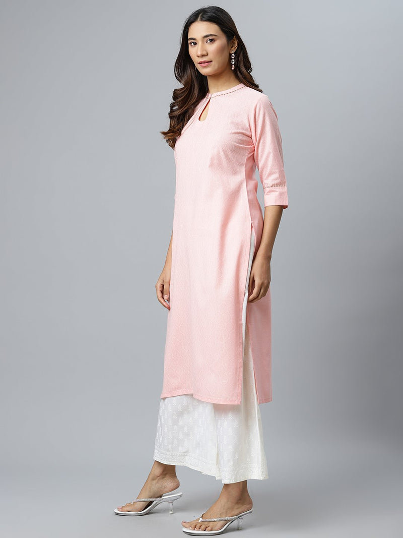 Pink Printed Cotton Kurta