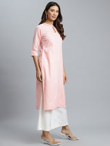 Pink Printed Cotton Kurta