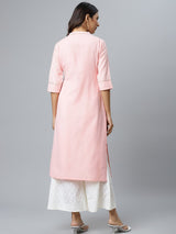 Pink Printed Cotton Kurta