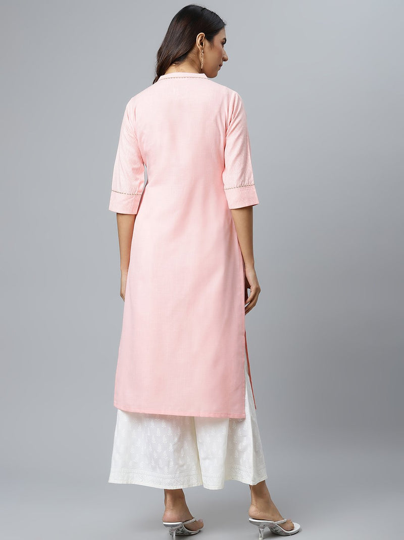 Pink Printed Cotton Kurta