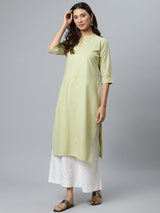 Green Printed Cotton Kurta