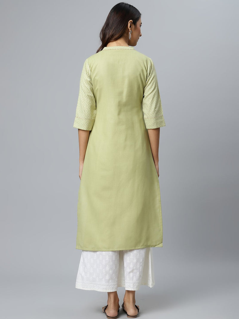 Green Printed Cotton Kurta