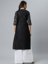 Black Printed Cotton Kurta