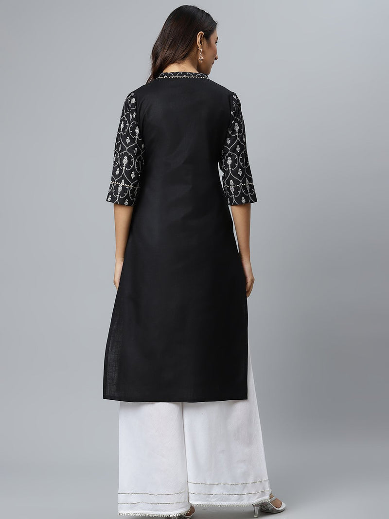 Black Printed Cotton Kurta