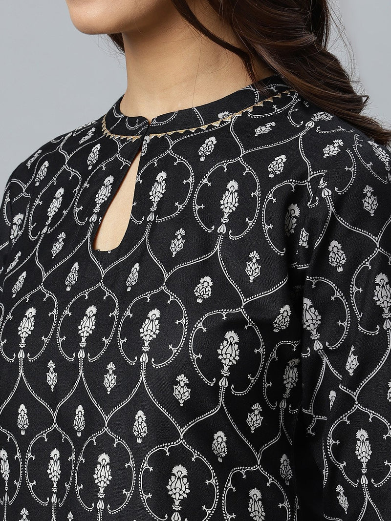 Black Printed Cotton Kurta