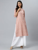 Pink Printed Cotton Kurta