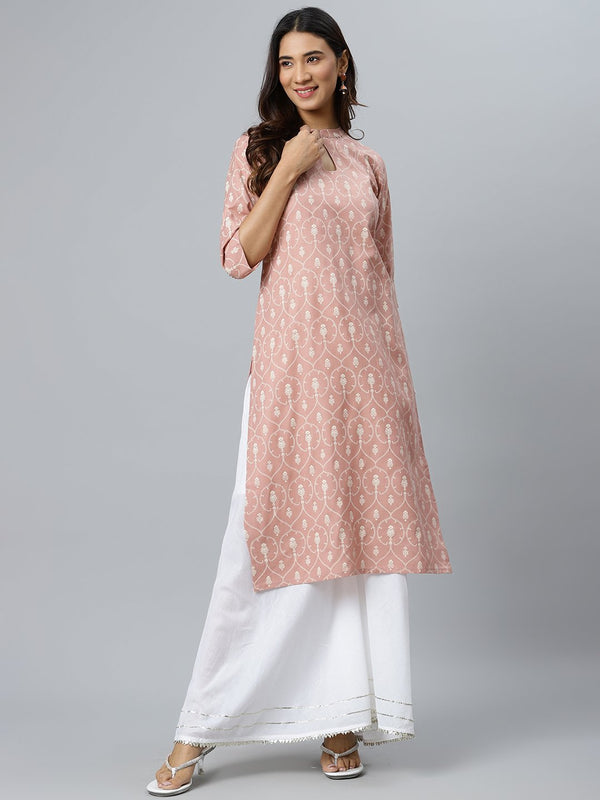 Pink Printed Cotton Kurta