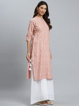 Pink Printed Cotton Kurta