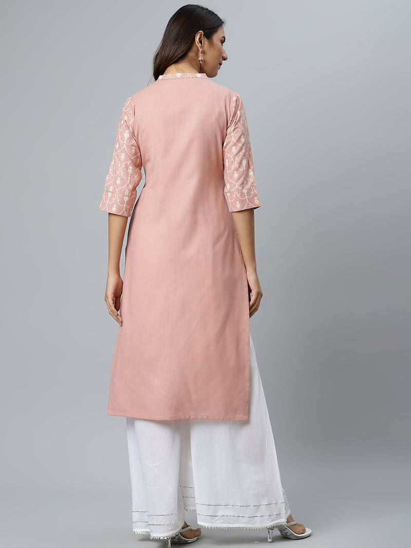 Pink Printed Cotton Kurta