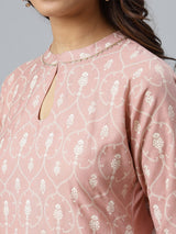Pink Printed Cotton Kurta