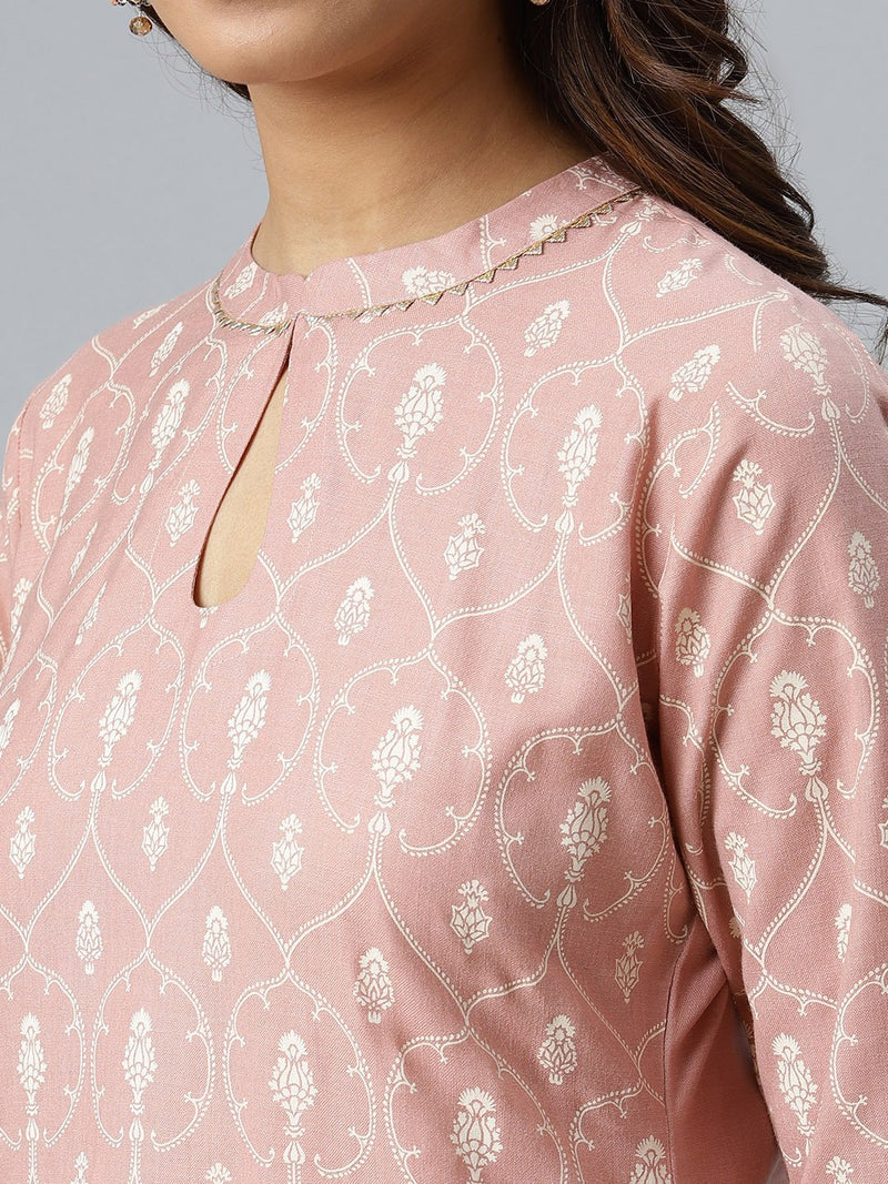 Pink Printed Cotton Kurta