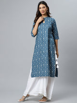 Blue Printed Cotton Kurta