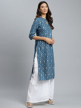Blue Printed Cotton Kurta