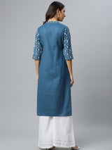 Blue Printed Cotton Kurta