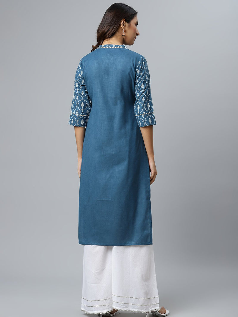 Blue Printed Cotton Kurta