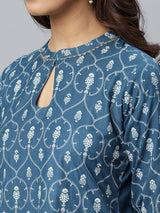 Blue Printed Cotton Kurta