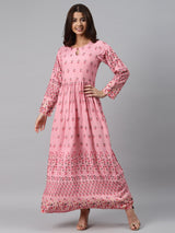 Pink Printed Rayon Dress