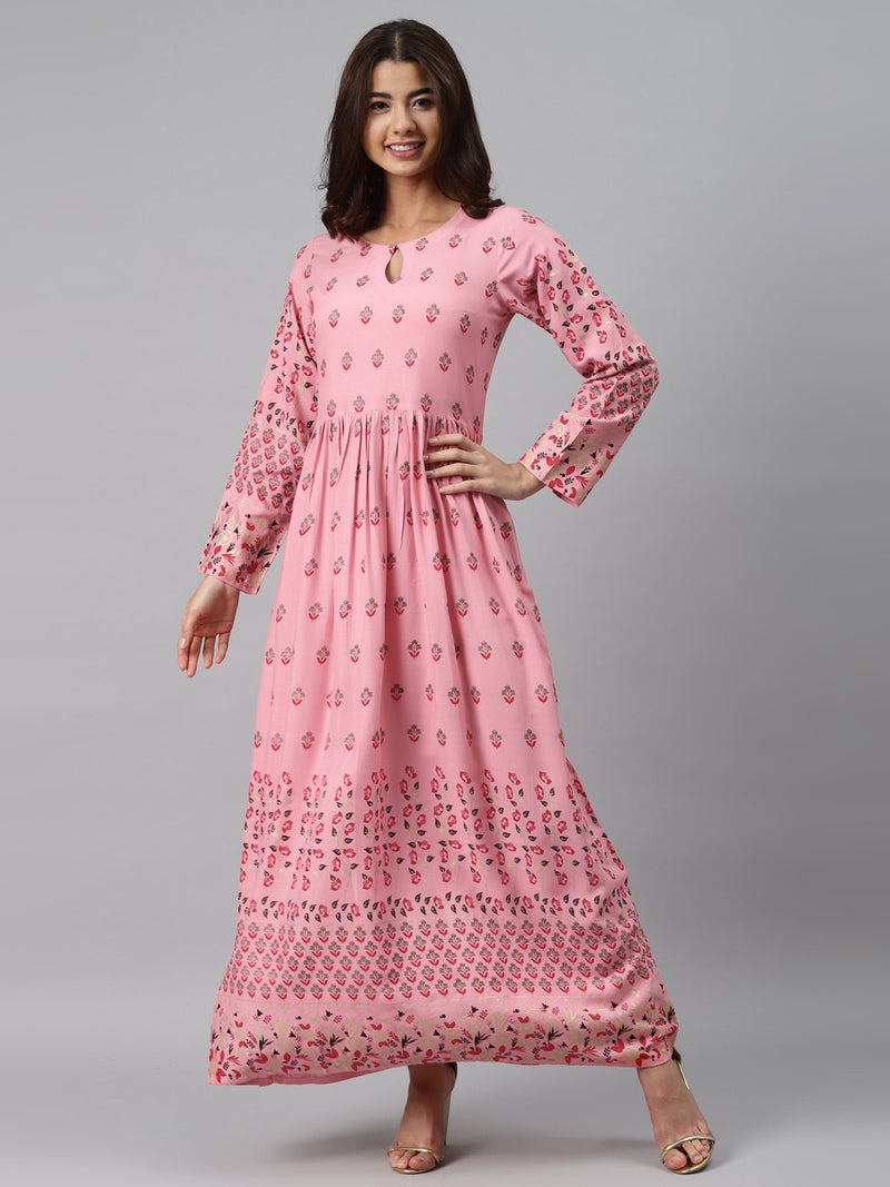 Pink Printed Rayon Dress