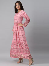 Pink Printed Rayon Dress