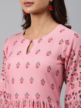 Pink Printed Rayon Dress