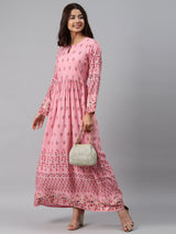 Pink Printed Rayon Dress