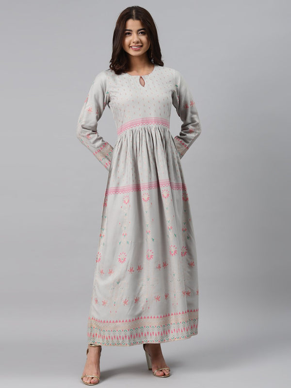 Grey Printed Rayon Dress
