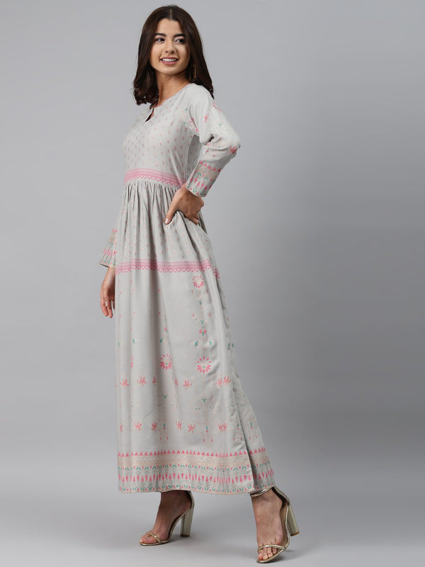 Grey Printed Rayon Dress
