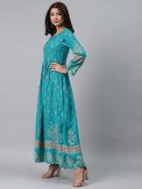 Blue Printed Rayon Dress