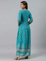 Blue Printed Rayon Dress