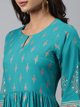 Blue Printed Rayon Dress