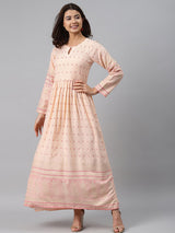Peach Printed Rayon Dress