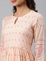 Peach Printed Rayon Dress