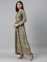 Green Printed Rayon Dress